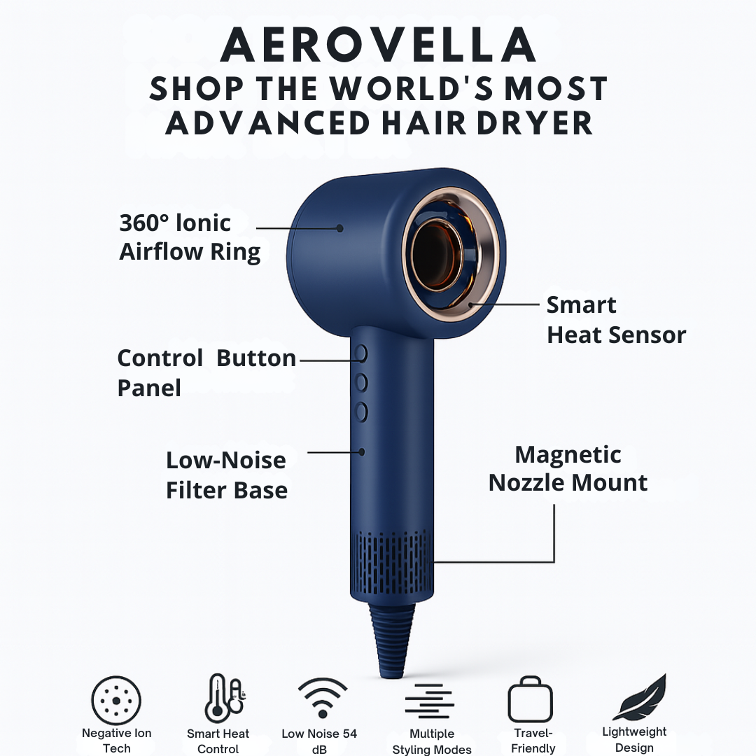 AEROVELLA Smart Ionic Hair Dryer – Lightweight, Quiet & Powerful 1600W